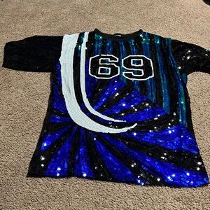 Fashion Nova Sequin Black and Blue Top with Number Design. READ DESCRIPTION